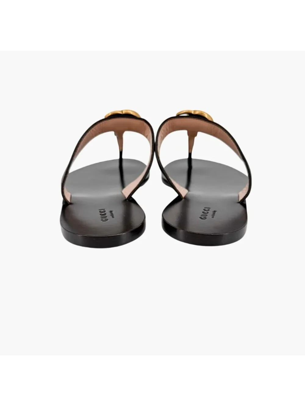 Gucci GG Marmont Thong Sandals Black Leather Size 40 US 10 Women's Flat Slides